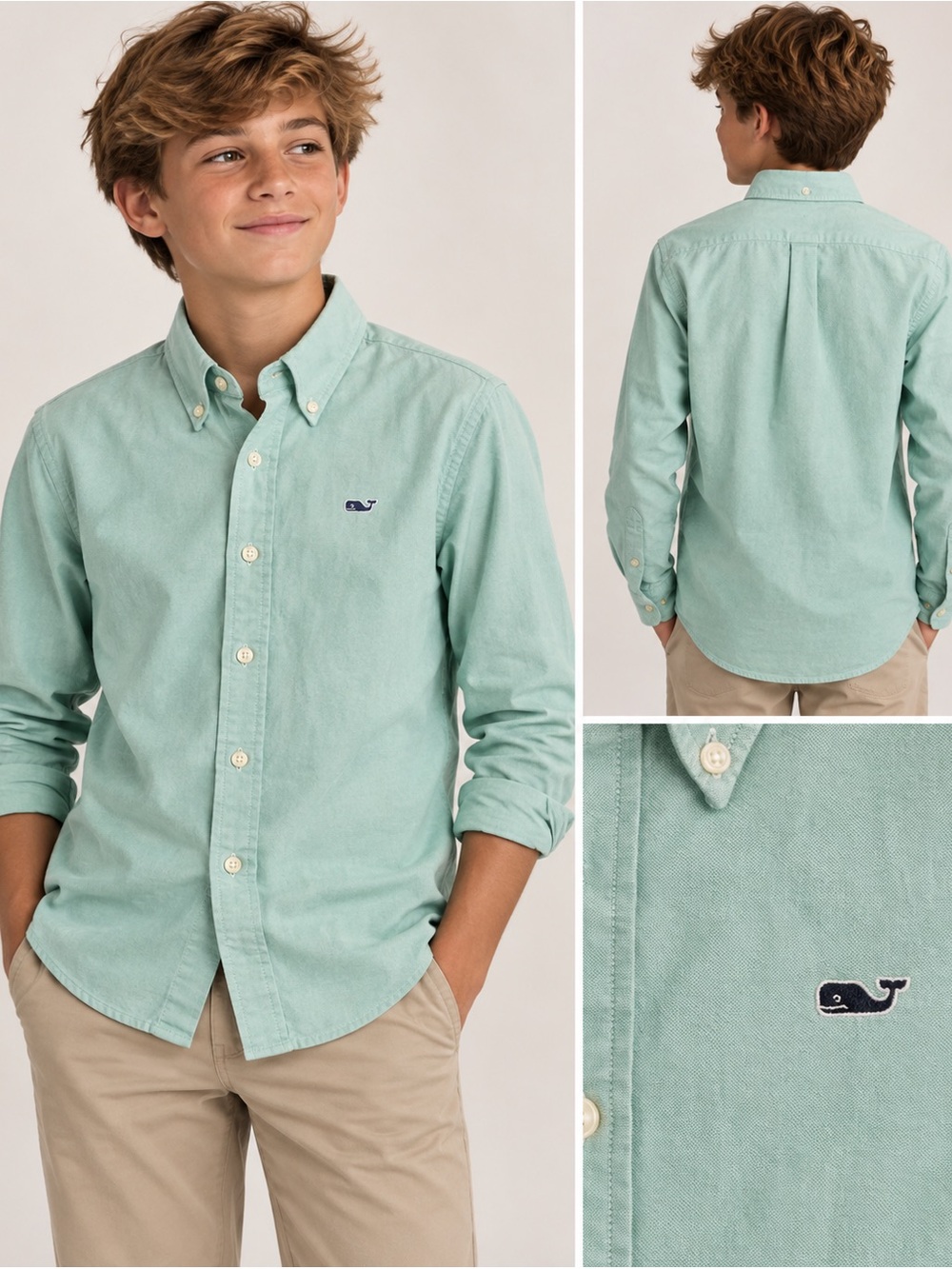 Vineyard Vines Whale Shirt Size M (12-14) Light Green Oxford